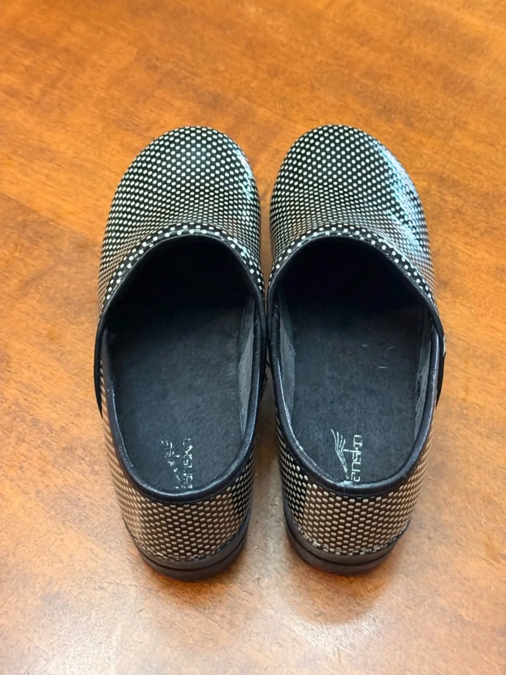 Dansko Pro XP Patent Leather Black and White Polka Dot Clog - Picture 4 of 6